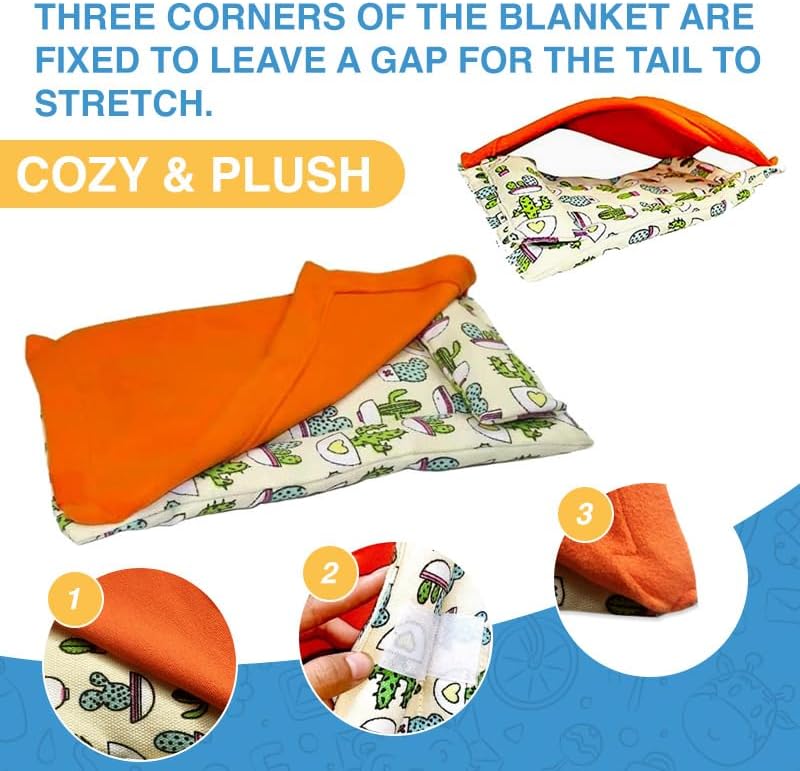 hokable Bearded Dragon Hammock Sleeping Bag Set- Hanging Pet Bed with Pillow and Blanket Hideout Habitat with Soft Warm for Bearded Dragon Lizard Leopard Gecko and Small Pet Animal（Beige + Orange Quilt） - Image 3